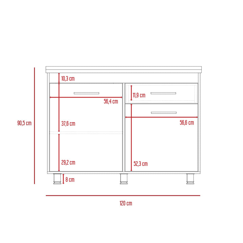 Mueble Inferior De Cocina Orion Duna Y Blanco 120x90.5cm Con Mesón De Acero Izquierdo