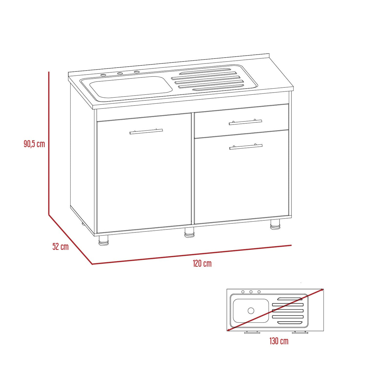 Mueble Inferior de Cocina Orion Duna y Blanco 120x90.5cm Con Mesón de Acero Izquierdo - Muebles Inferiores | Bylmo