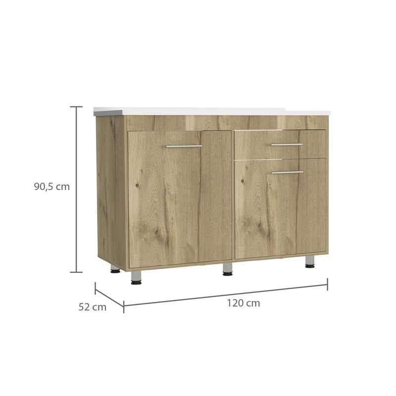 Mueble Inferior De Cocina Orion Duna Y Blanco 120x90.5cm Con Mesón De Acero Izquierdo