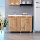 Mueble Inferior de Cocina Orion Duna y Blanco 120x90.5cm Con Mesón de Acero Izquierdo - Muebles Inferiores | Bylmo