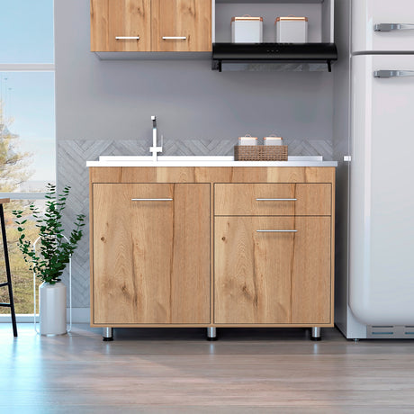 Mueble Inferior de Cocina Orion Duna y Blanco 120x90.5cm Con Mesón de Acero Izquierdo - Muebles Inferiores | Bylmo