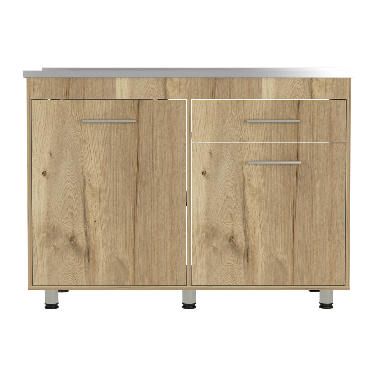 Mueble Inferior de Cocina Orion Duna y Blanco 120x90.5cm Con Mesón de Acero Izquierdo - Muebles Inferiores | Bylmo