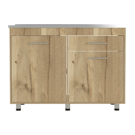 Mueble Inferior de Cocina Orion Duna y Blanco 120x90.5cm Con Mesón de Acero Izquierdo - Muebles Inferiores | Bylmo