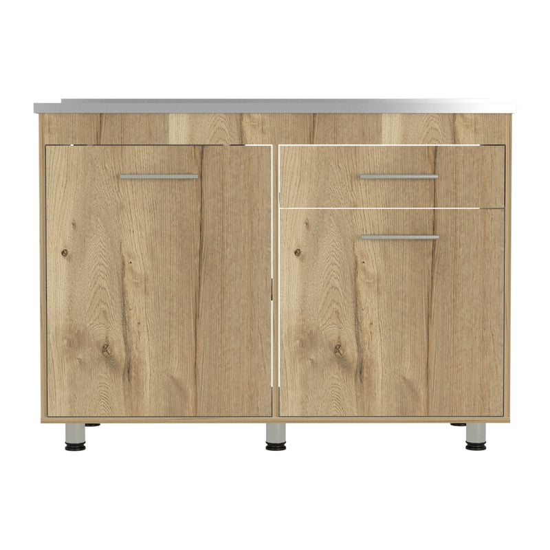 Mueble Inferior De Cocina Orion Duna Y Blanco 120x90.5cm Con Mesón De Acero Izquierdo