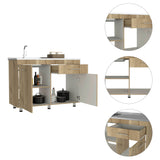 Mueble Inferior de Cocina Orion Duna y Blanco 120x90.5cm Con Mesón de Acero Izquierdo - Muebles Inferiores | Bylmo