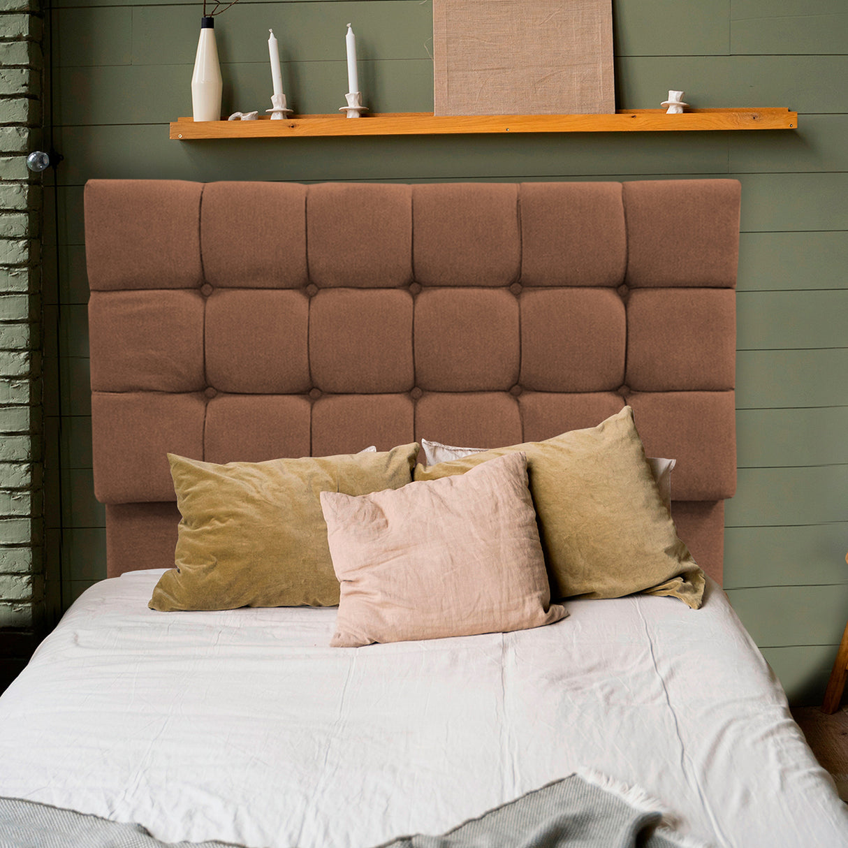 Cabecero Michel Marron 120x115cm a la Estructura de la Cama Para Cama Semidoble - Cabeceros | Bylmo