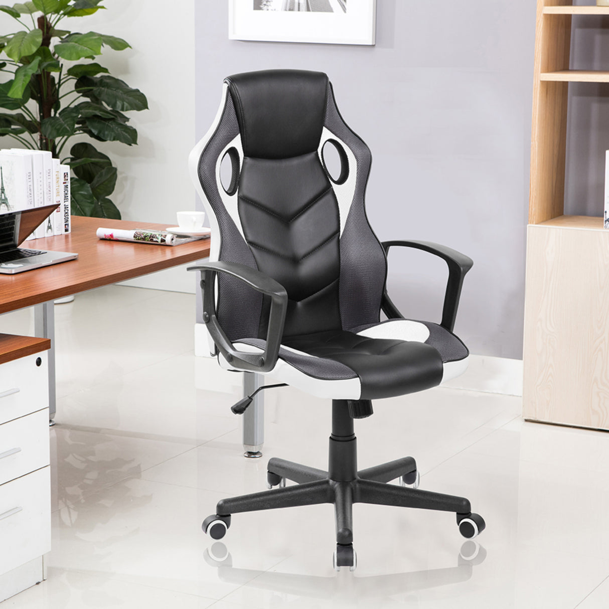 Silla Gamer Basic Negro Blanco 64x48cm Con Espaldar - Sillas de Oficina | Bylmo