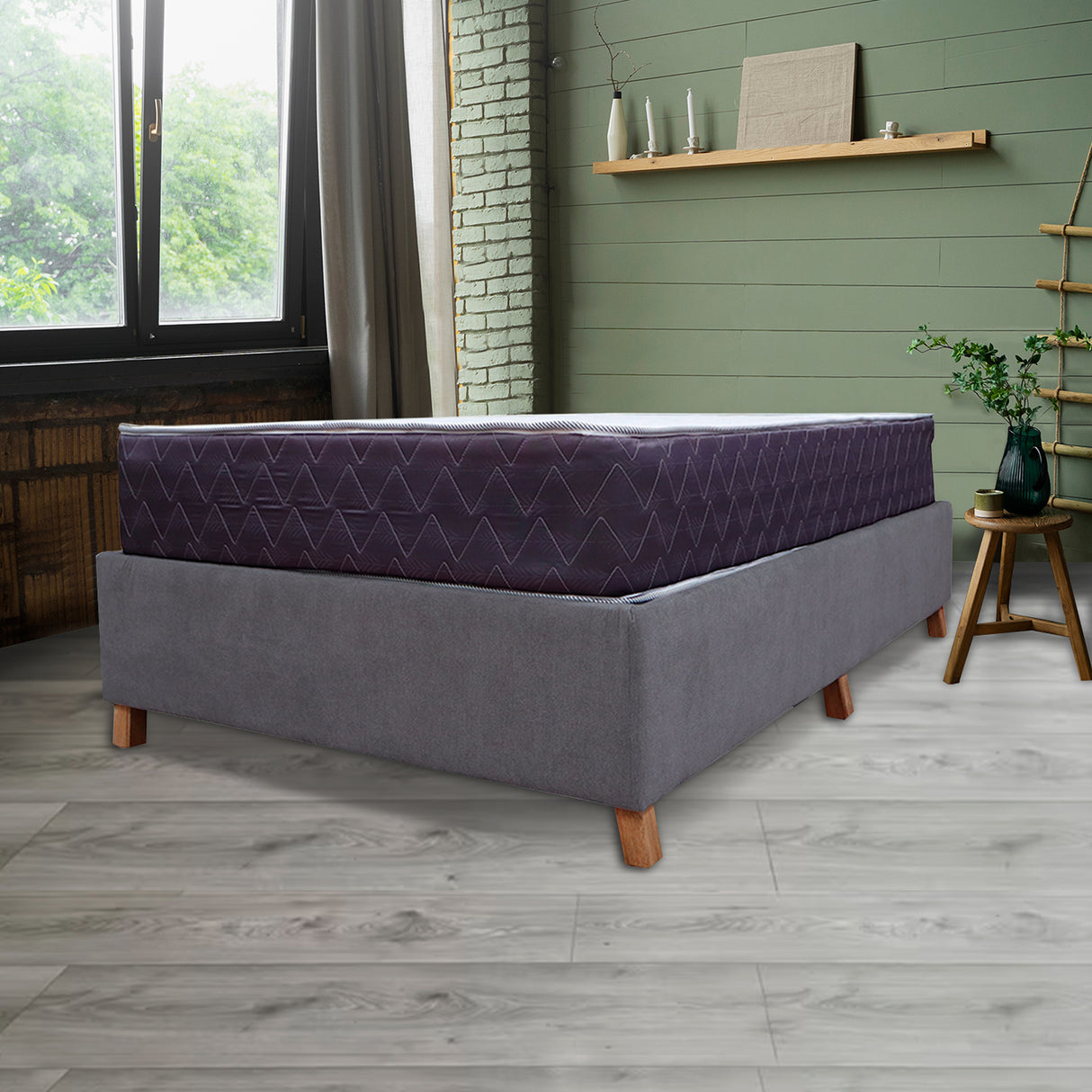 Combo Base Cama y Colchón Coleccion 1 Gris Oscuro y Cenizo Blanco Doble 140 X 190 Cm - Camas | Bylmo