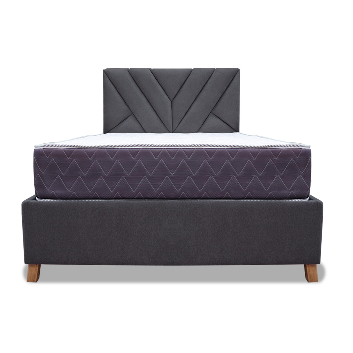 Combo Base Cama y Colchón Coleccion 1 Gris Oscuro y Cenizo Blanco Semidoble 120 X 190 Cm Con Cabecero - Camas | Bylmo