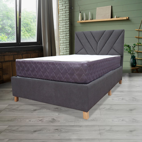 Combo Base Cama Y Colchón Coleccion 1 Gris Oscuro Y Cenizo Blanco Doble 140 X 190 Cm Con Cabecero