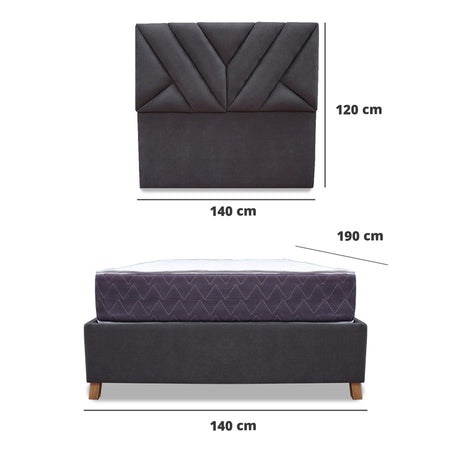 Combo Base Cama y Colchón Coleccion 1 Gris Oscuro y Cenizo Blanco Doble 140 X 190 Cm Con Cabecero - Camas | Bylmo