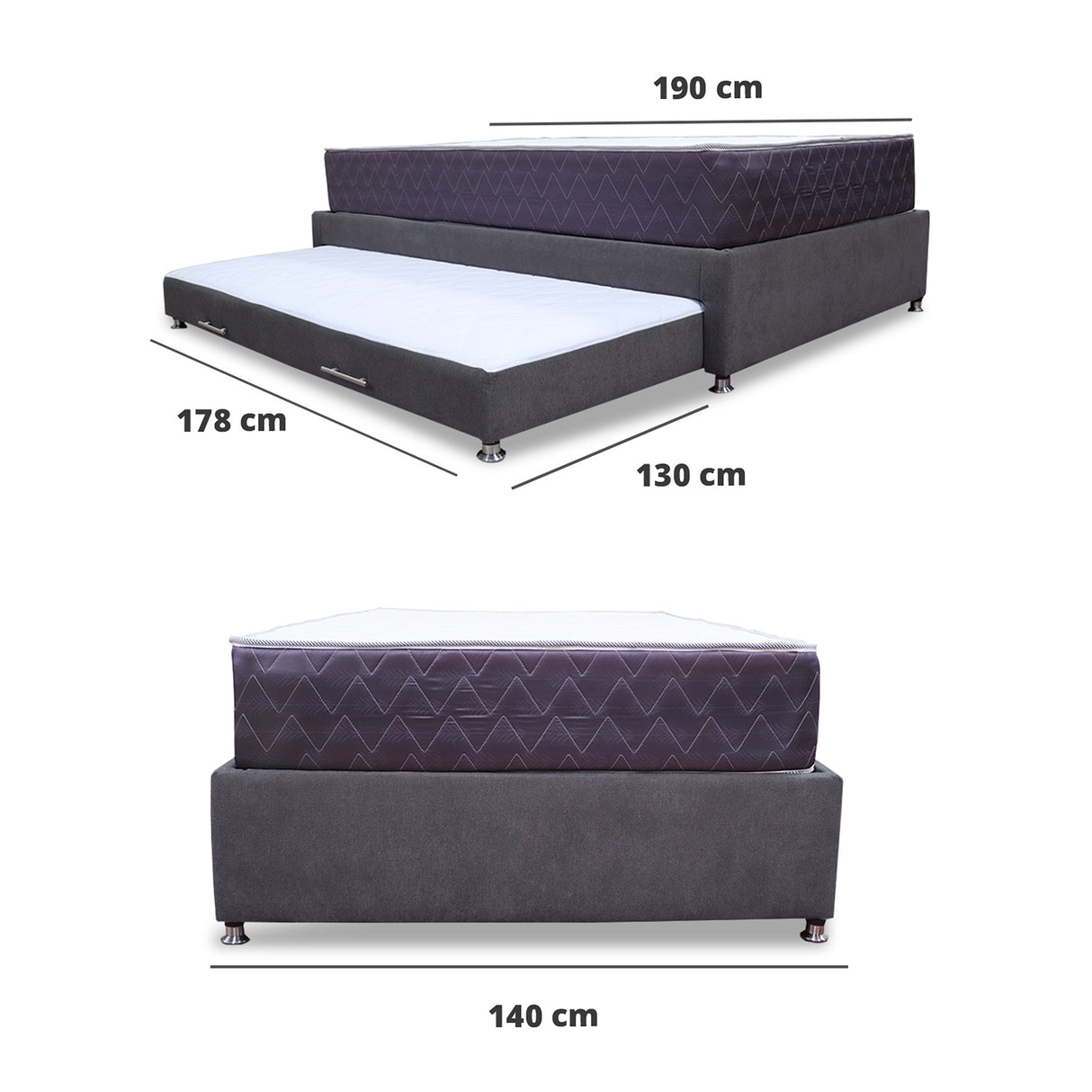 Combo Cama Tarima y Colchón Coleccion 1 Gris Oscuro y Cenizo Blanco Doble 140 X 190 Cm - Camas | Bylmo