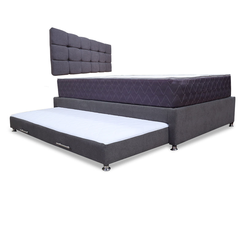 Combo Cama Tarima Y Colchón Coleccion 1 Gris Oscuro Y Cenizo Blanco Sencillo 100 X 190 Cm Con Cabecero