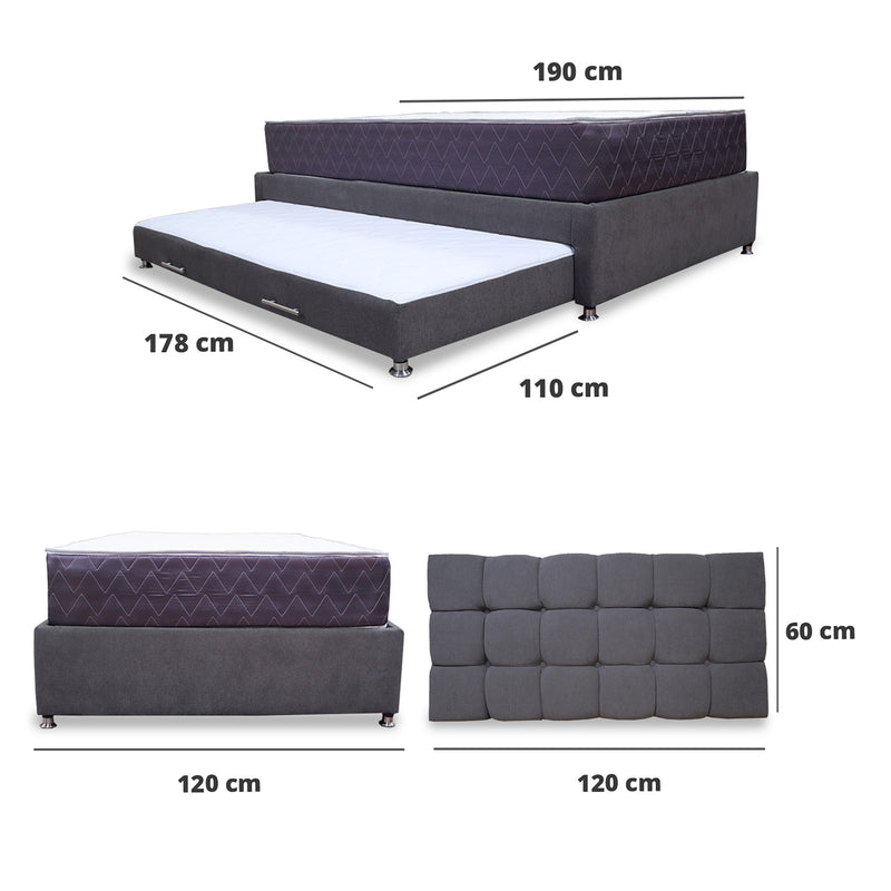 Combo Cama Tarima Y Colchón Coleccion 1 Gris Oscuro Y Cenizo Blanco Semidoble 120 X 190 Cm Con Cabecero