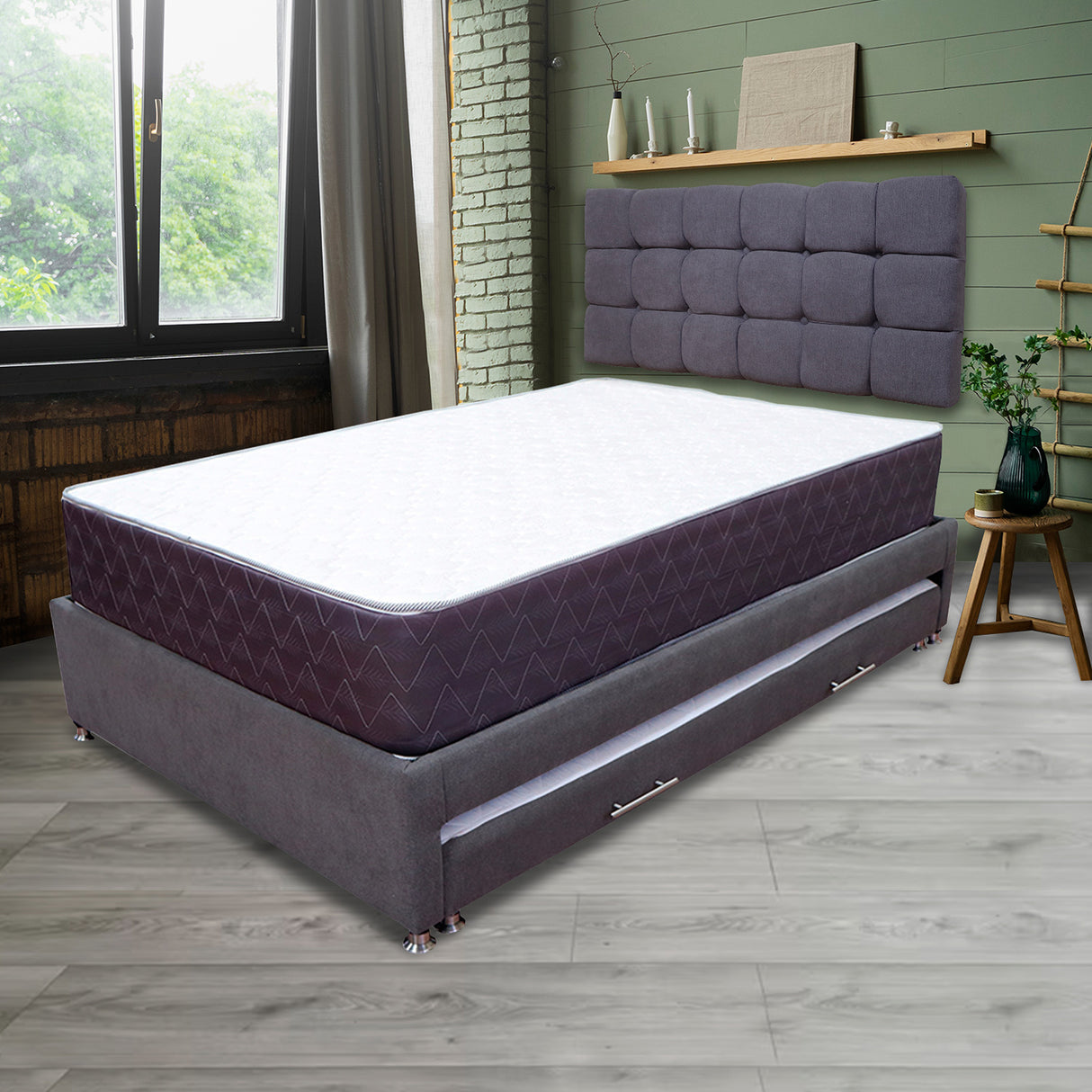 Combo Cama Tarima y Colchón Coleccion 1 Gris Oscuro y Cenizo Blanco Doble 140 X 190 Cm Con Cabecero - Camas | Bylmo