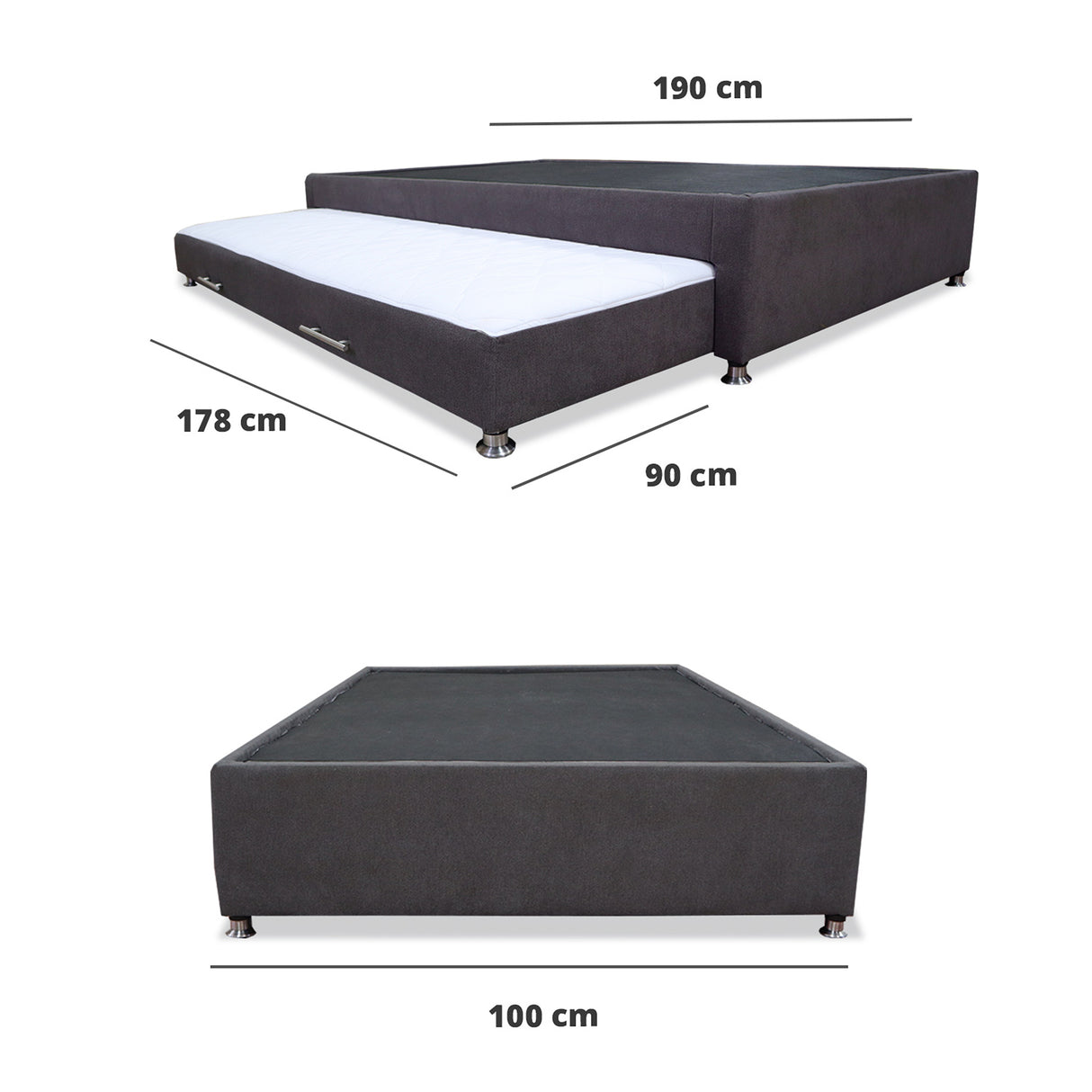 Cama Tarima Coleccion 1 Gris Oscuro Sencillo 100 X 190 Cm Con Patas - Camas | Bylmo