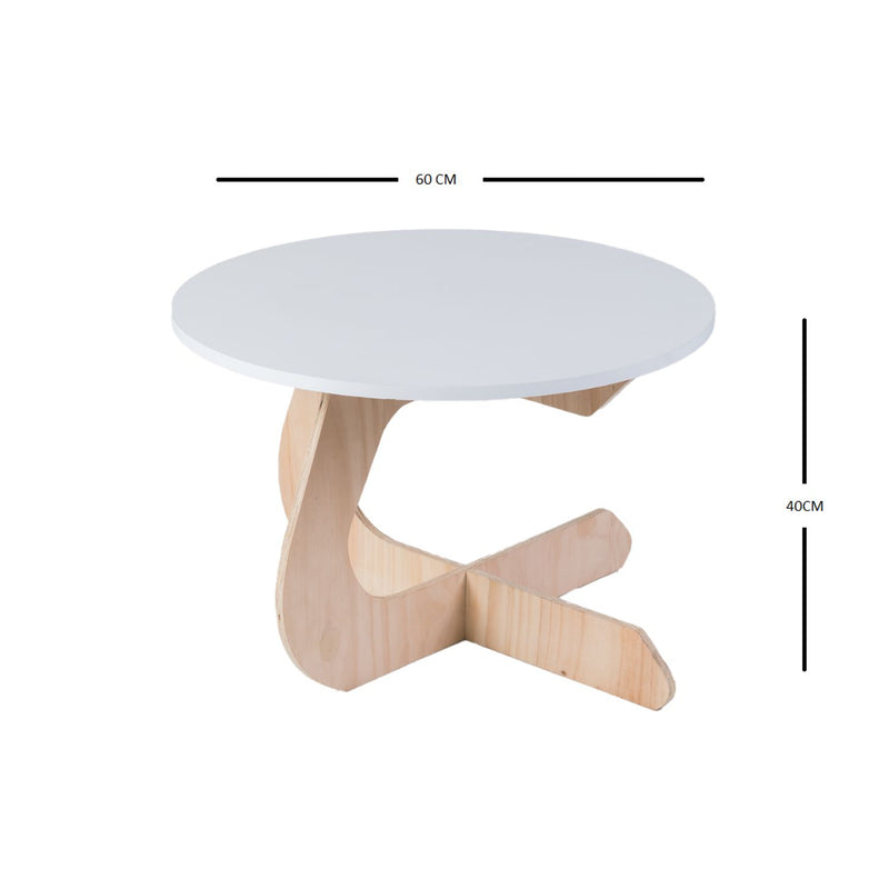 Mesa De Centro Circular Neusa Plus Blanco 60x40cm Con Patas