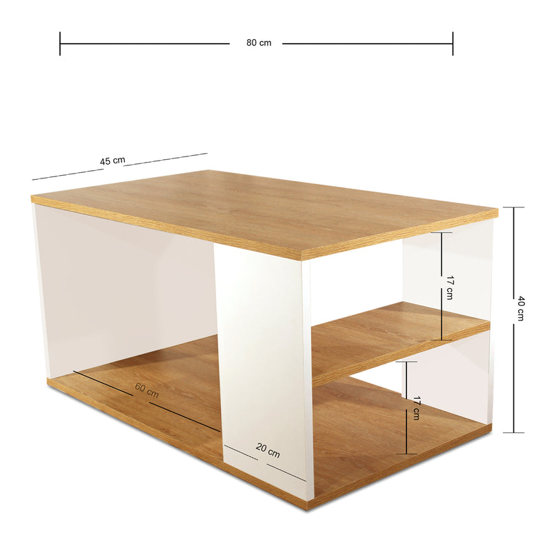 Mesa De Centro Rectangular Mile Blanco Y Vienes 45x40cm Sin Patas