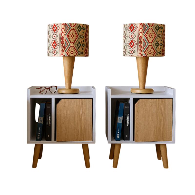 Mesa de Noche x 2 Dreams Blanco y Vienes 45x50cm Con Patas - Mesas de Noche | Bylmo