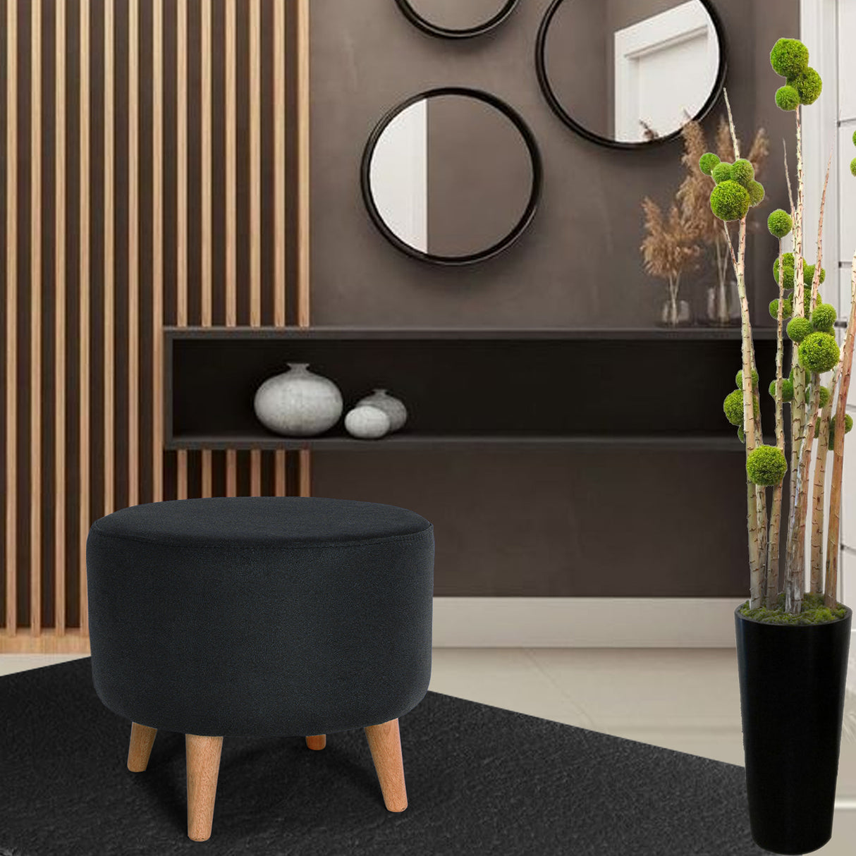 Puff Negro 40x40cm Circular - Sillas y Butacos | Bylmo