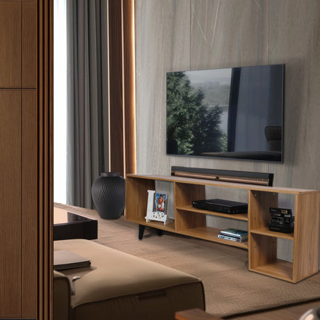 Mesa para TV Madrid Madera Clara Natural 150x55cm Para TV Hasta 65 Pulgadas - Muebles de TV | Bylmo