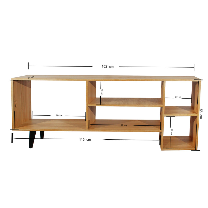 Mesa Para Tv Madrid Madera Clara Natural 150x55cm Para Tv Hasta 65 Pulgadas