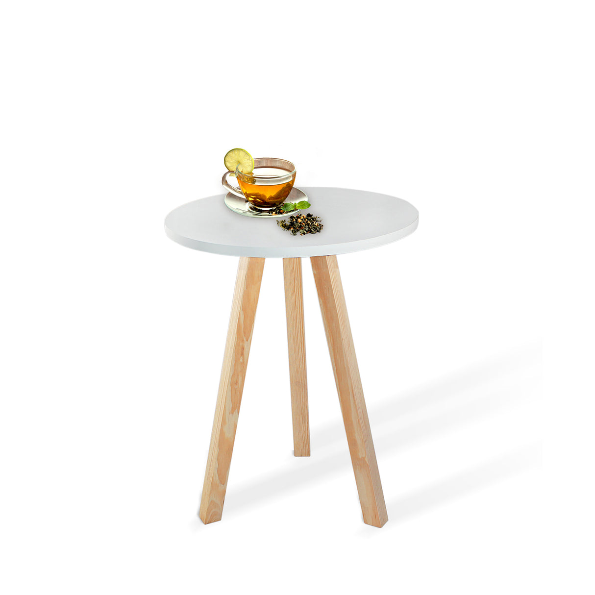 Mesa Auxiliar Blanco 40x10cm Circular con Patas Cuadradas - Mesas Auxiliares | Bylmo