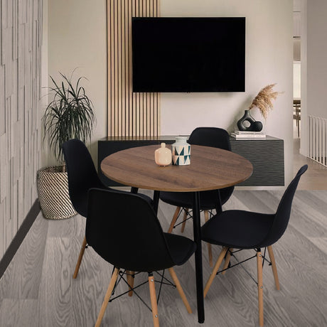Combo Comedor y Cuatro Sillas Circular Amaretto y Negro 80x75cm para Cuatro Puestos - Comedores | Bylmo