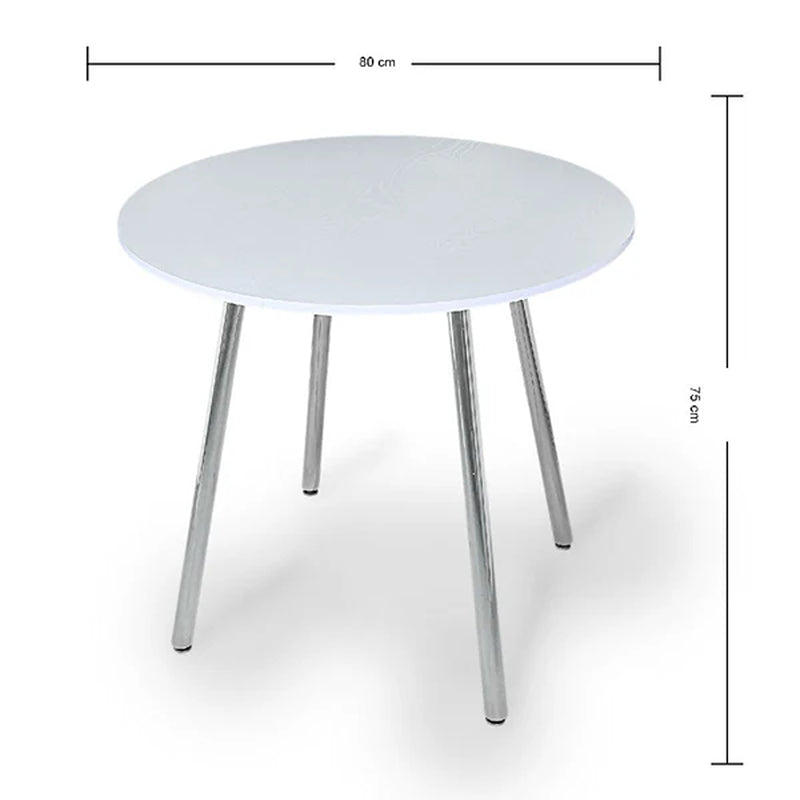 Comedor Circular Blanco Y Cromado 80x75cm Sin Sillas Para Cuatro Puestos