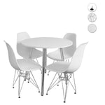 Combo Comedor Y Cuatro Sillas Circular Blanco Y Cromado 80x75cm Para Cuatro Puestos