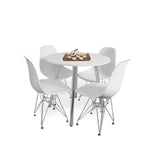 Combo Comedor Y Cuatro Sillas Circular Blanco Y Cromado 80x75cm Para Cuatro Puestos