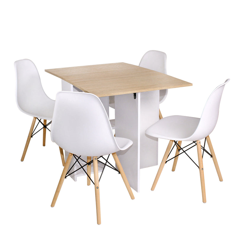 Combo Comedor Plegable Y Cuatro Sillas Sillas Rectangular Blanco Y Vienes 110x75cm Para Cuatro Puestos