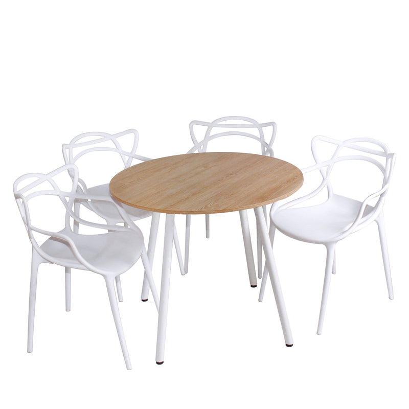 Combo Comedor Y Cuatro Sillas Circular Blanco Y Vienes 80x75cm Para Cuatro Puestos