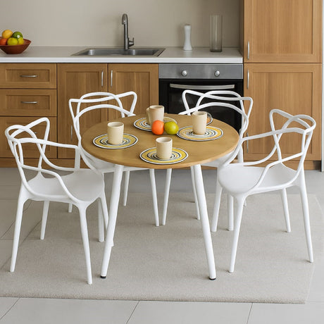 Combo Comedor y Cuatro Sillas Circular Blanco y Vienes 80x75cm para Cuatro Puestos - Comedores | Bylmo