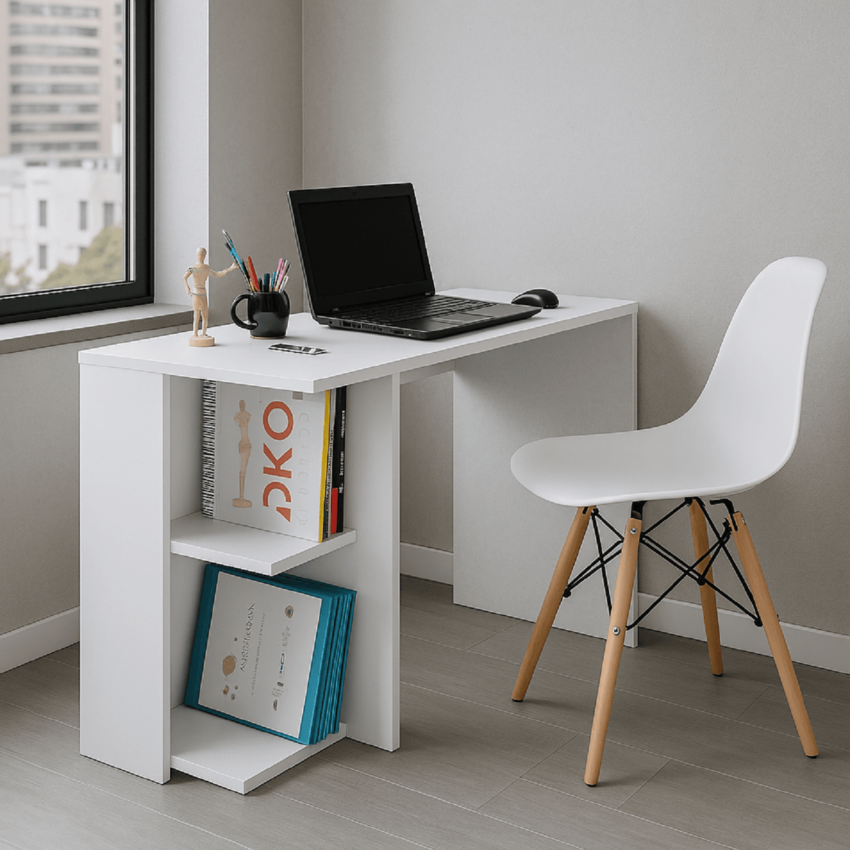 Combo Escritorio y Silla Tony Blanco 80x75cm - Escritorios | Bylmo