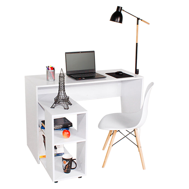 Combo Escritorio Y Mueble Multiusos Basic Blanco 110x75cm Con Silla