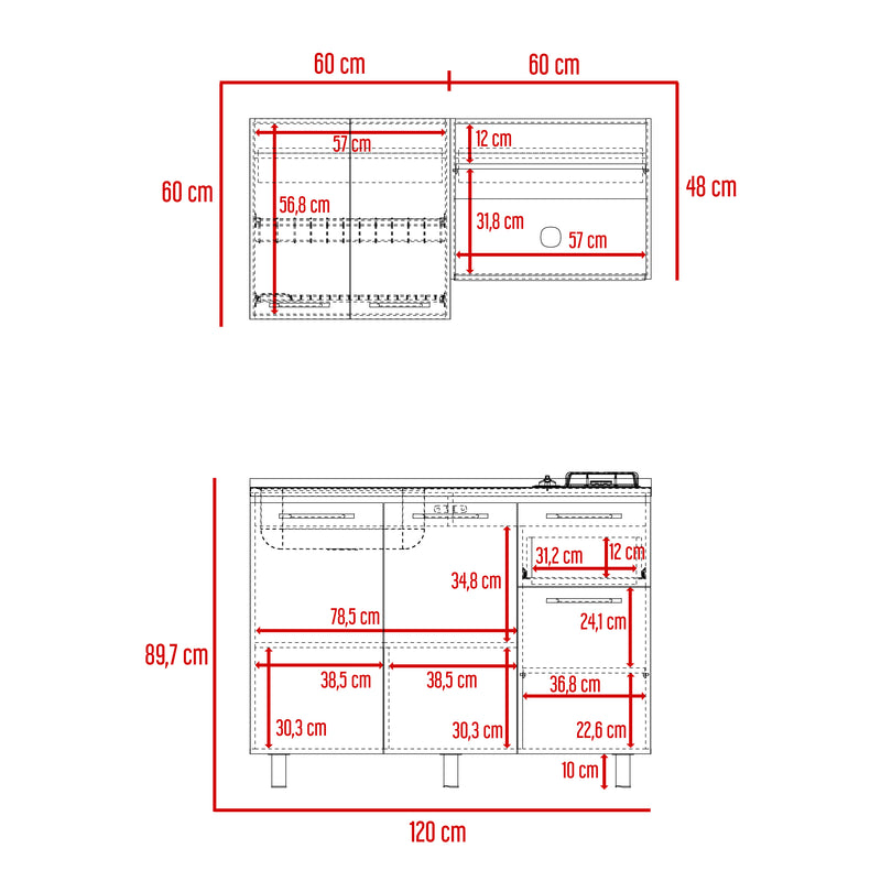 Cocina Pierre Milan Y Blanco 120x60cm Con Mesón Pozuelo Izquierdo Y Con Estufa