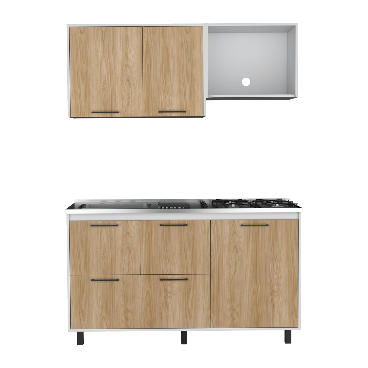 Cocina Pacific Fresno Europeo y Blanco 150x60cm Con Mesón Pozuelo Izquierdo y Con Estufa - Cocinas | Bylmo