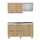 Cocina Pacific Fresno Europeo y Blanco 150x60cm Con Mesón Pozuelo Izquierdo y Con Estufa - Cocinas | Bylmo