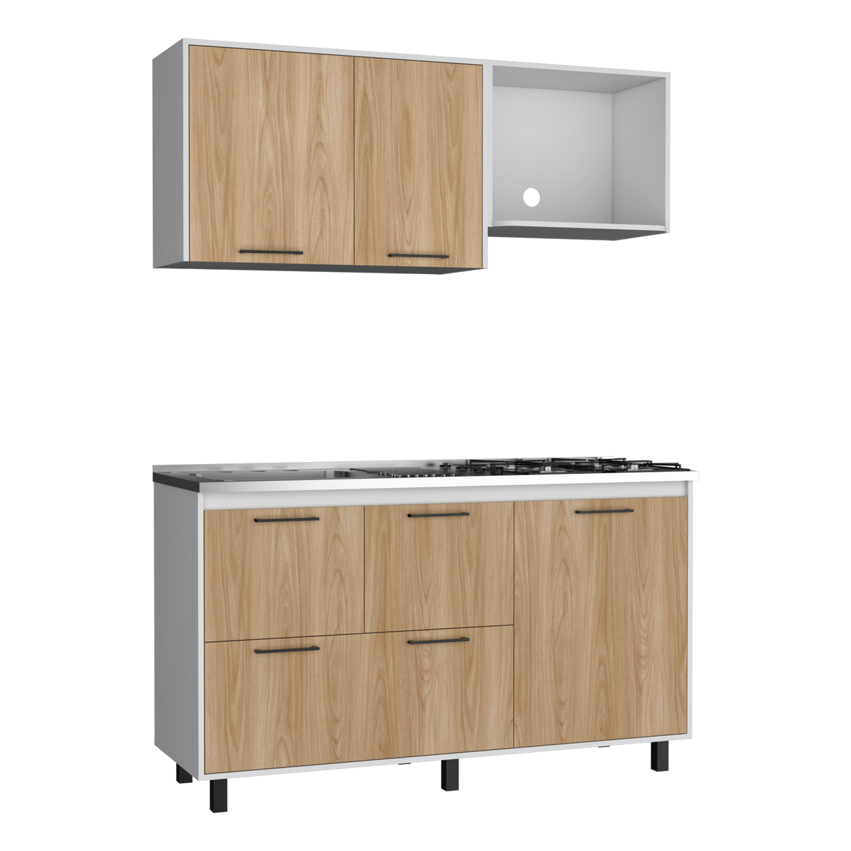 Cocina Pacific Fresno Europeo y Blanco 150x60cm Con Mesón Pozuelo Izquierdo y Con Estufa - Cocinas | Bylmo