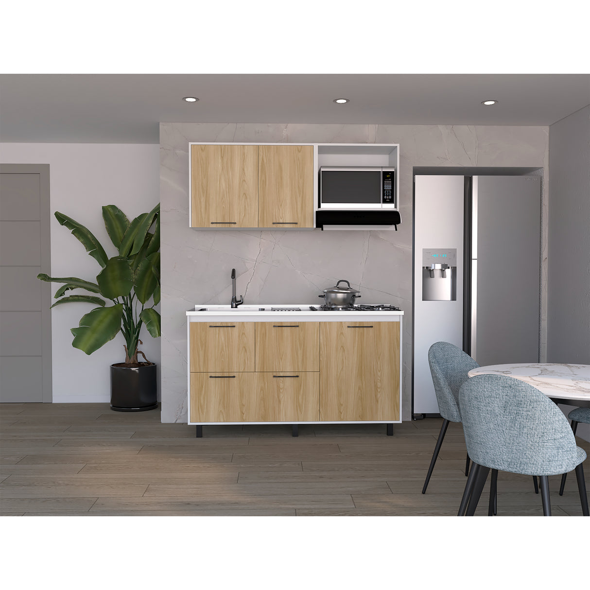 Cocina Pacific Fresno Europeo y Blanco 150x60cm Con Mesón Pozuelo Izquierdo y Con Estufa - Cocinas | Bylmo