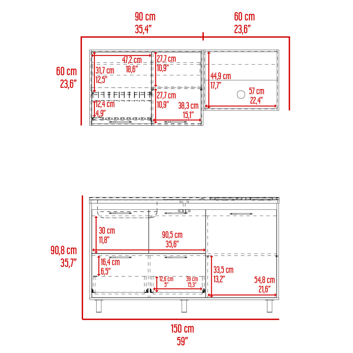 Cocina Pacific Fresno Europeo y Blanco 150x60cm Con Mesón Pozuelo Izquierdo y Con Estufa - Cocinas | Bylmo