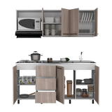 Cocina Erie Bardolino y Blanco 180x60cm Con Mesón Pozuelo Derecho y Con Estufa - Cocinas | Bylmo