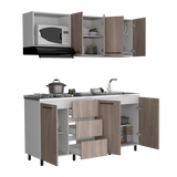 Cocina Erie Bardolino y Blanco 180x60cm Con Mesón Pozuelo Derecho y Con Estufa - Cocinas | Bylmo