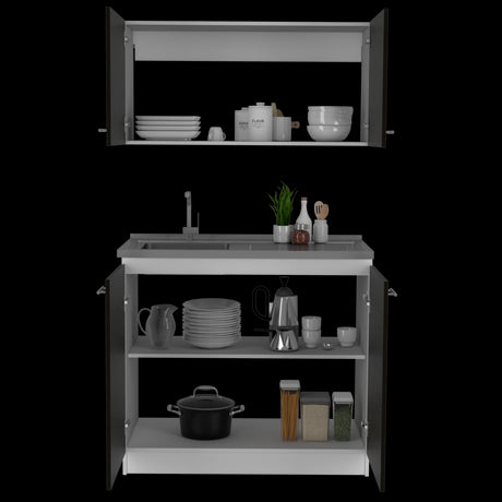 Cocina Napa Wengue y Blanco 100x49cm Con Mesón Pozuelo Izquierdo y Sin Estufa - Cocinas | Bylmo