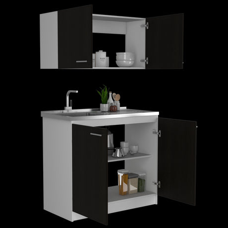 Cocina Napa Wengue y Blanco 100x49cm Con Mesón Pozuelo Izquierdo y Sin Estufa - Cocinas | Bylmo