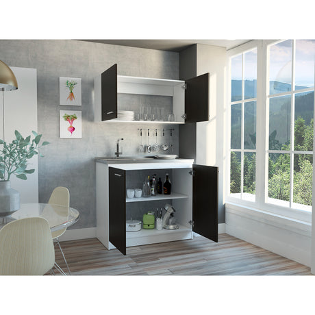 Cocina Napa Wengue y Blanco 100x49cm Con Mesón Pozuelo Izquierdo y Sin Estufa - Cocinas | Bylmo