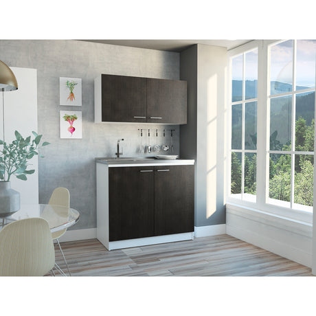 Cocina Napa Wengue y Blanco 100x49cm Con Mesón Pozuelo Izquierdo y Sin Estufa - Cocinas | Bylmo