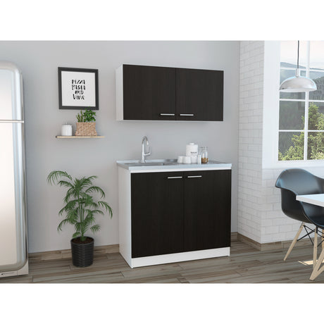 Cocina Napa Wengue y Blanco 100x49cm Con Mesón Pozuelo Izquierdo y Sin Estufa - Cocinas | Bylmo