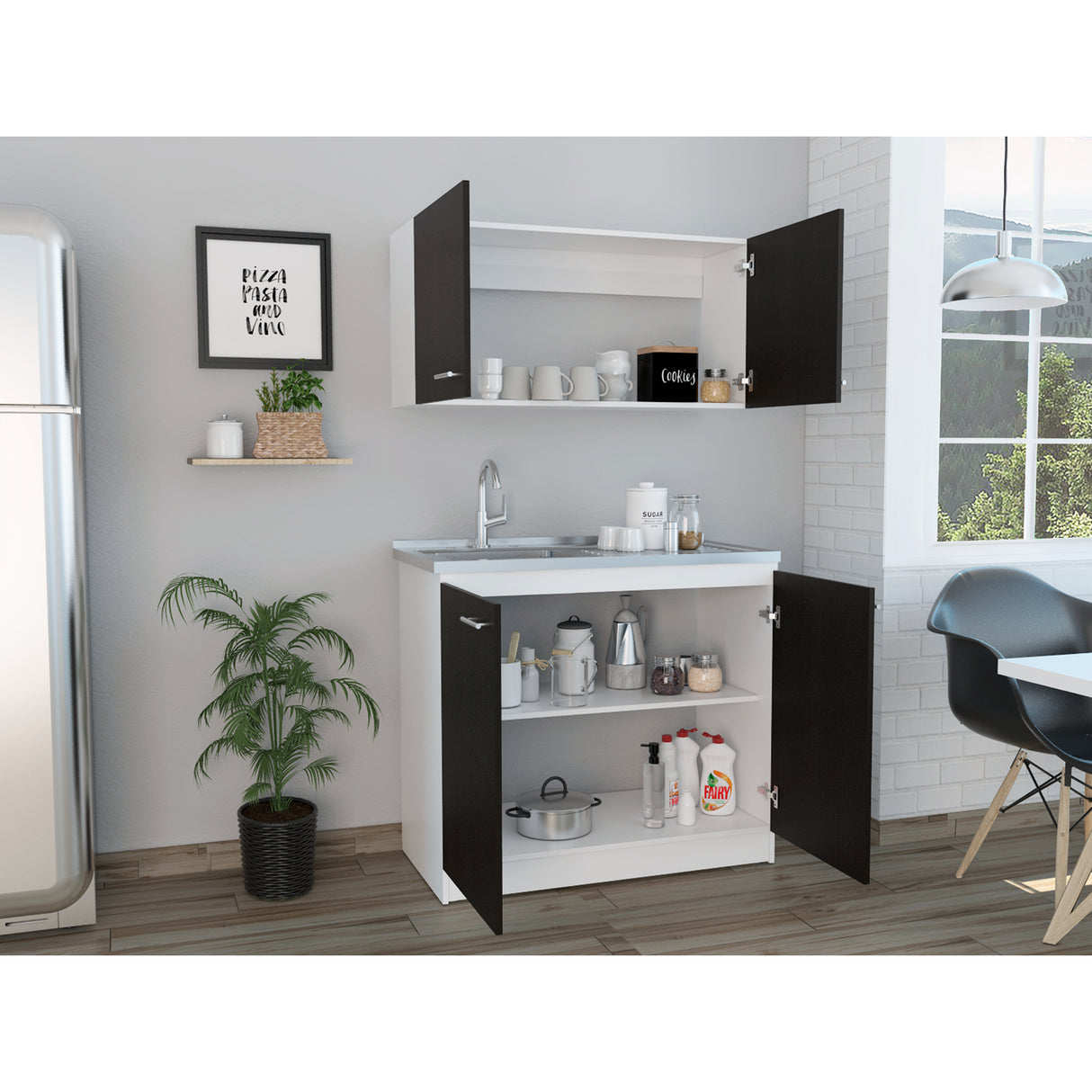 Cocina Napa Wengue y Blanco 100x49cm Con Mesón Pozuelo Izquierdo y Sin Estufa - Cocinas | Bylmo